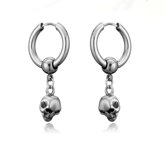 New Vintage Skull Earrings Hoops Dangle