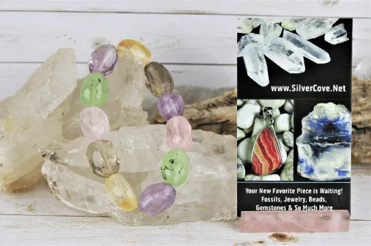 Prehnite, Amethyst, Rose Quartz, Smoky Quartz, Citrine Bracelet