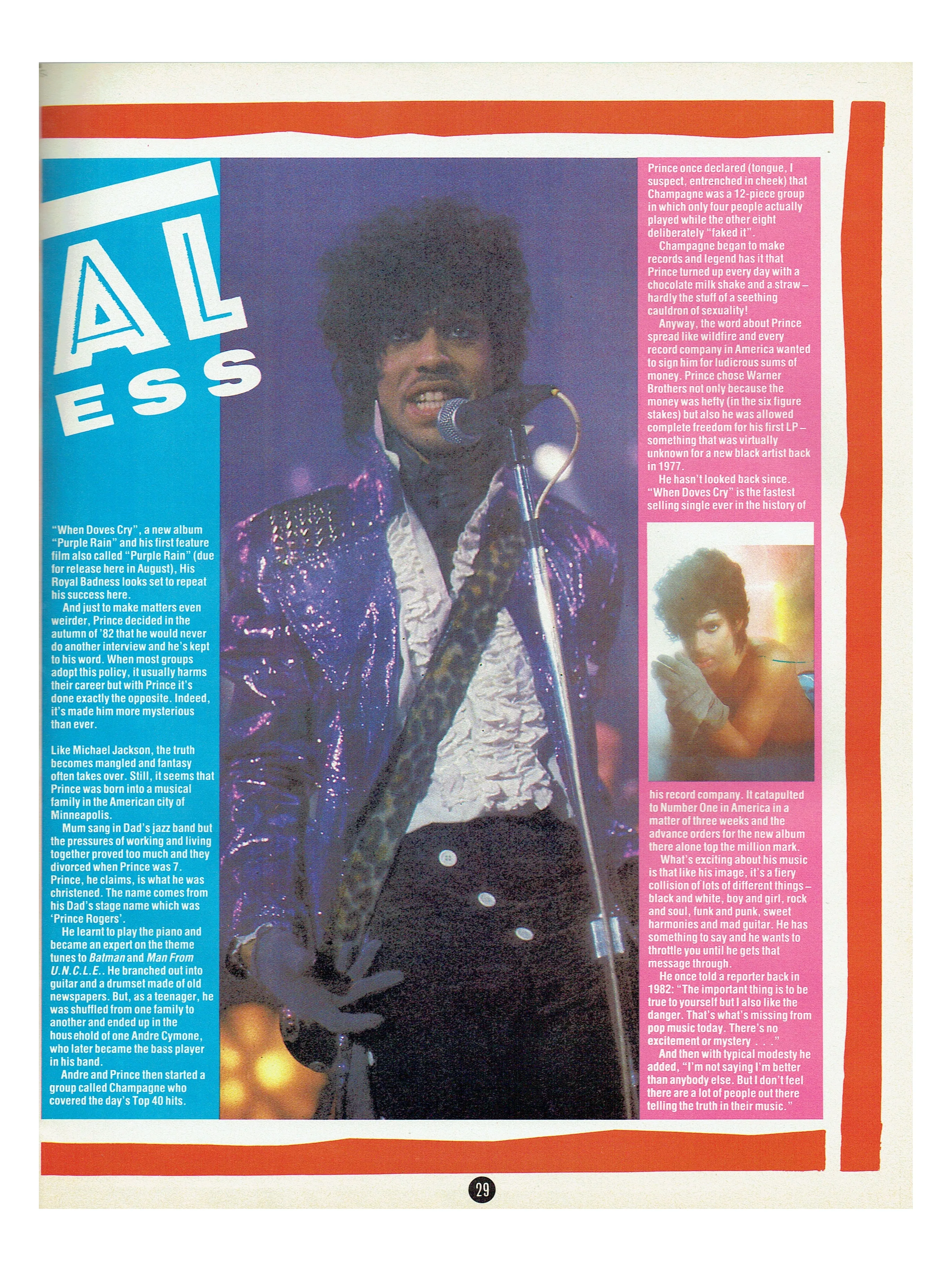 Prince – Smash Hits Magazine July August 1984 Purple Rain Advert 1/1/2 Page Article Prince