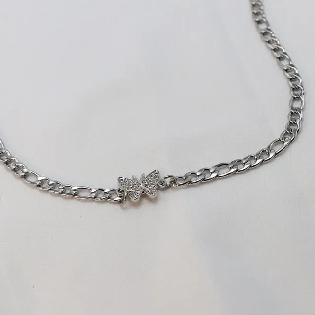 Rhinestone Butterfly Necklace Chocker