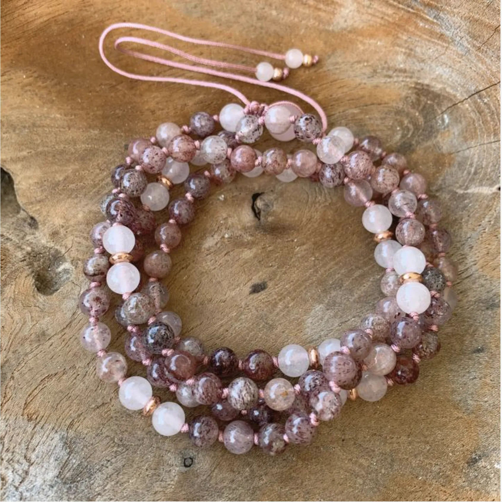 Rose Quartz & Strawberry Quartz Adjustable Mala