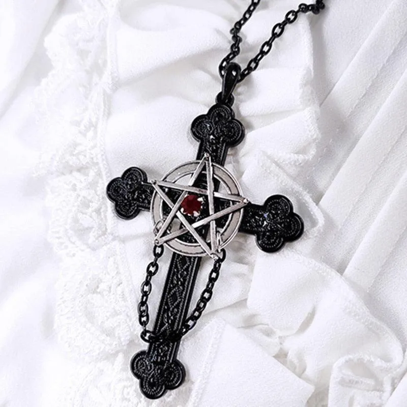 Satan Gothic Dark Pentagram Cross Punk Rock Pendant