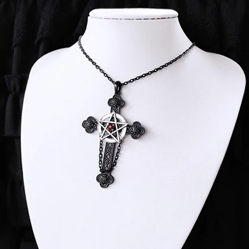 Satan Gothic Dark Pentagram Cross Punk Rock Pendant