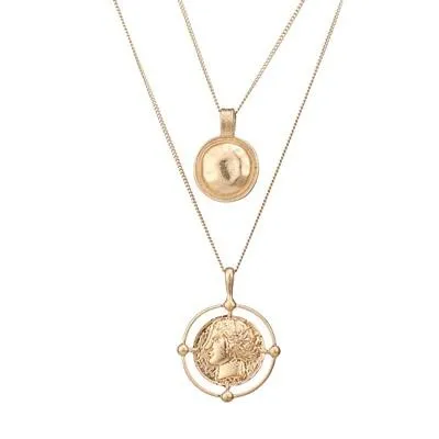 Simple Golden Portrait Long Chain Pendant Necklace