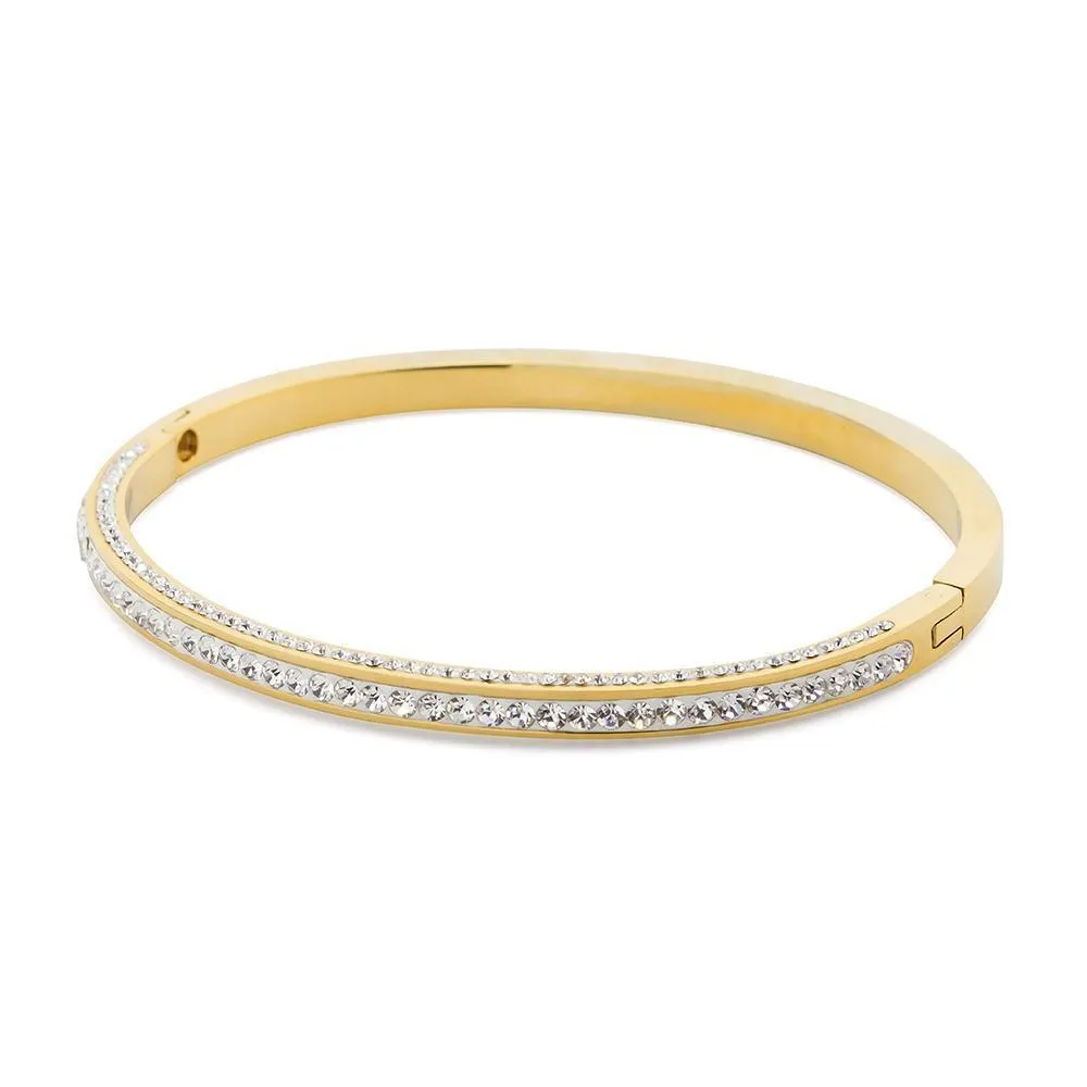 Stainless Steel Eternity Crystal Bangle Gold Plated