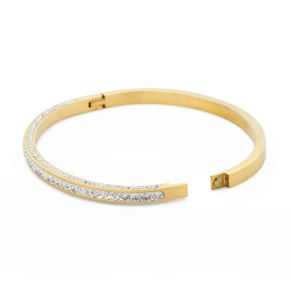 Stainless Steel Eternity Crystal Bangle Gold Plated