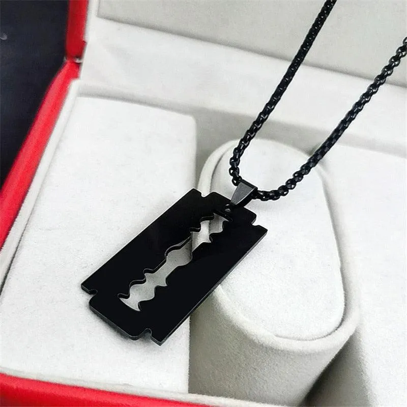 Steel Personality Plated Punk Razor Blade Shape Pendant