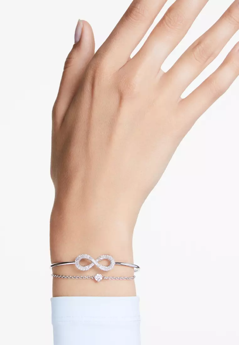 Swarovski Hyperbola bangle, Infinity, White, Rhodium plated