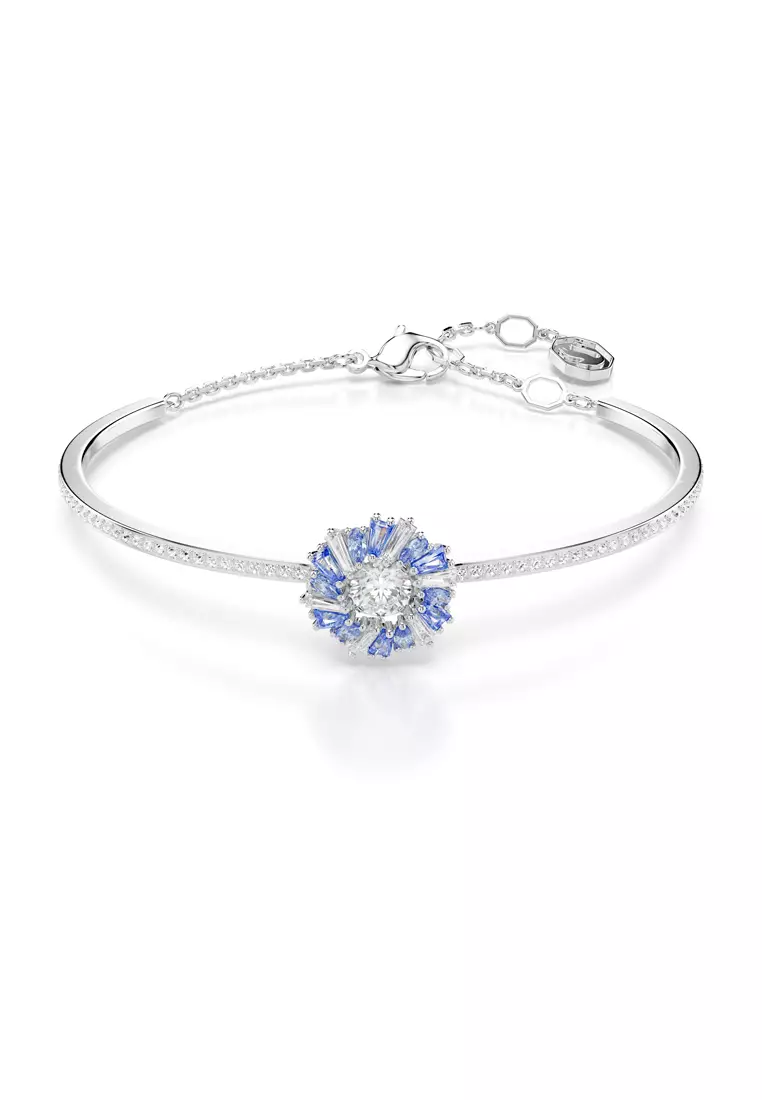 Swarovski Idyllia bangle, Flower, Blue, Rhodium plated