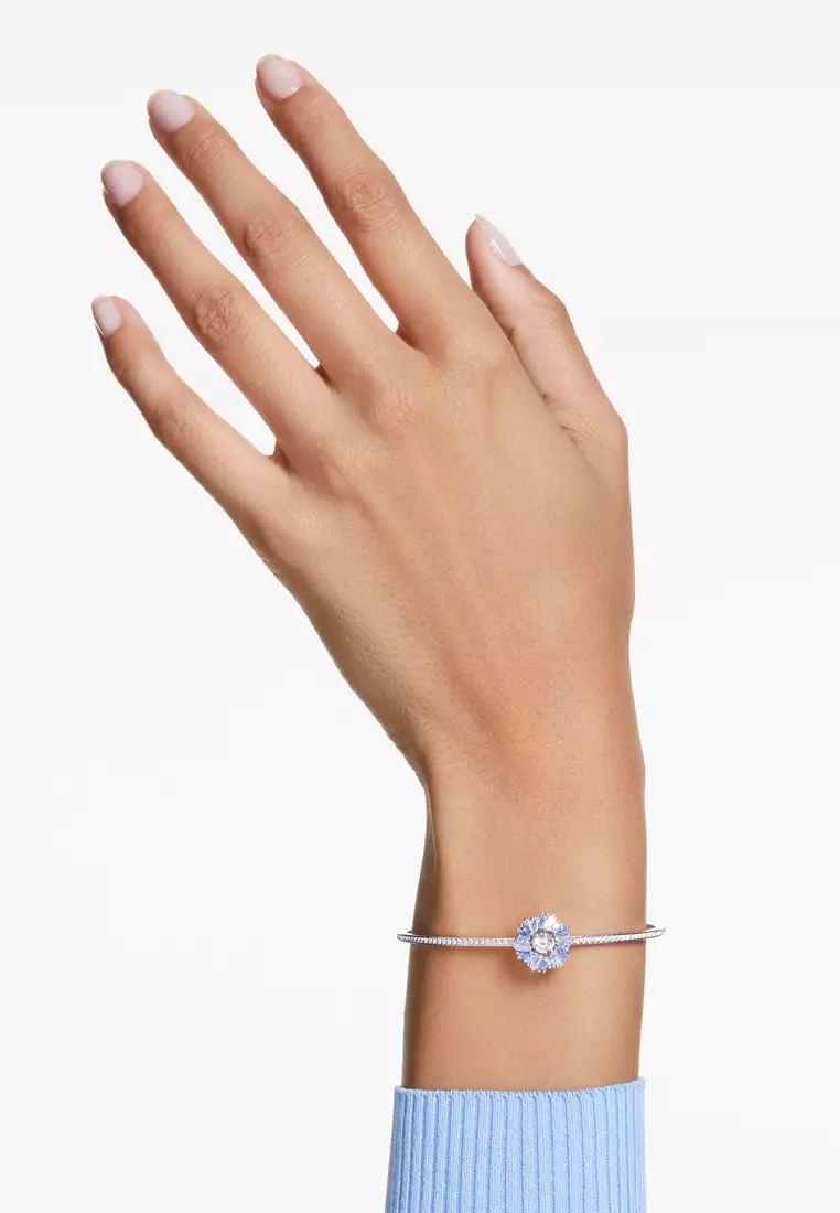 Swarovski Idyllia bangle, Flower, Blue, Rhodium plated