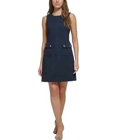 Tommy Hilfiger Petites Womens Textured Woven Sheath Dress