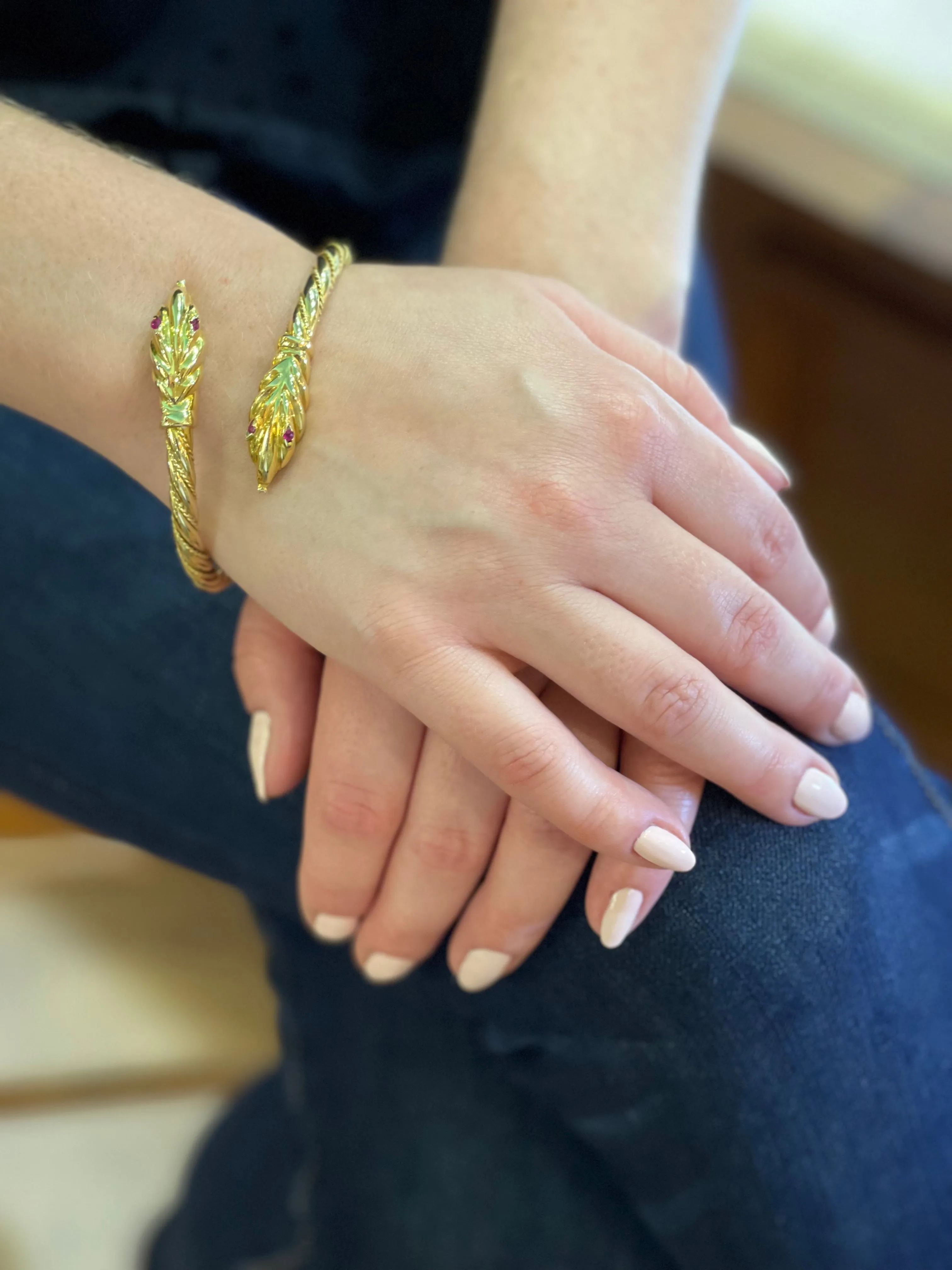 Vintage 18K Yellow Gold Twisted Snake Bangle Bracelet