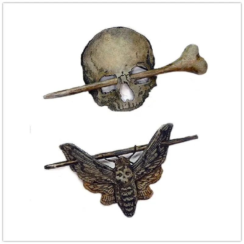 Witch Hair Barrette Dragon Death Head Skull Moth Hair Sticks Celtics Gothic Hairpin