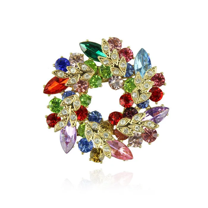 Women Brooches Quality accessories crystal women circle flower brooch pin interspersion