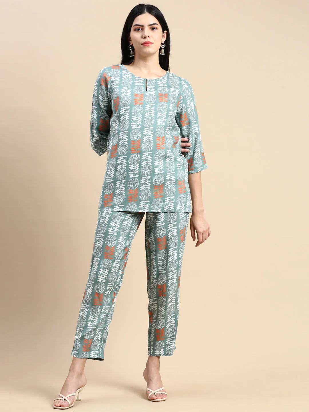 Women's Printed Co-ords Sets Pista Green