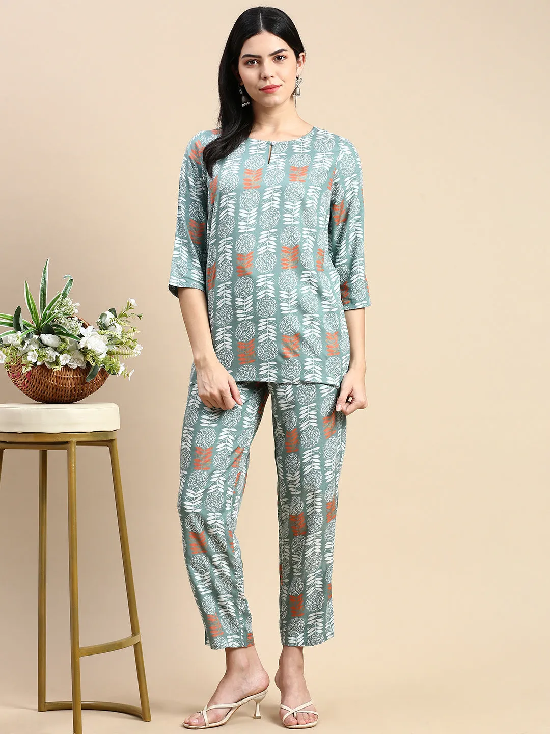 Women's Printed Co-ords Sets Pista Green