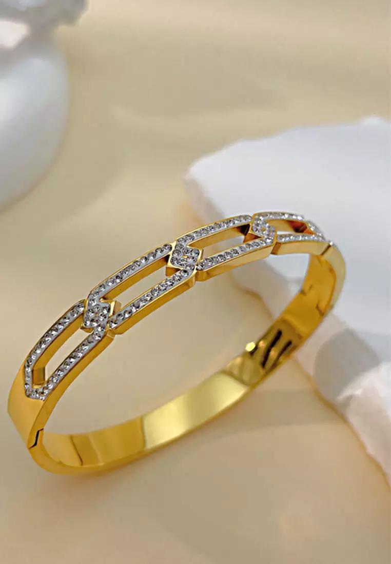 YOUNIQ YOUNIQ SHEH 18K Gold Titanium Bangle with Cubic Zirconia