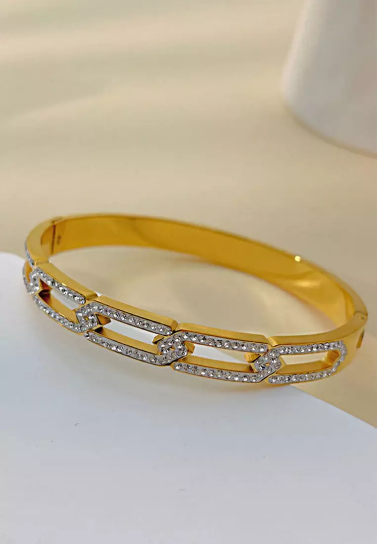 YOUNIQ YOUNIQ SHEH 18K Gold Titanium Bangle with Cubic Zirconia